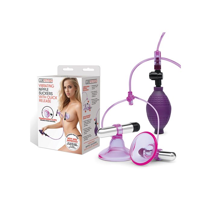 Lux Fetish Vibrating Nipple Suckers w/Quick Release - Pink/Purple